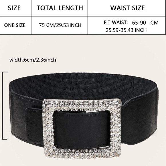 Vegan Leather Rhinestone Buckle Belt - Picture 4 of 5